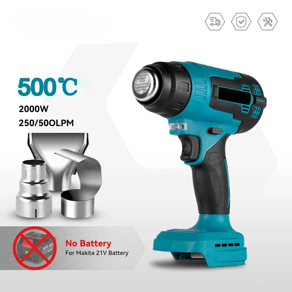 Pistola ad aria calda senza fili pistola ad aria calda portatile con 3 ugelli pistola termica soffiatore termico 0-500 ℃ ricaricabile per batteria Makita