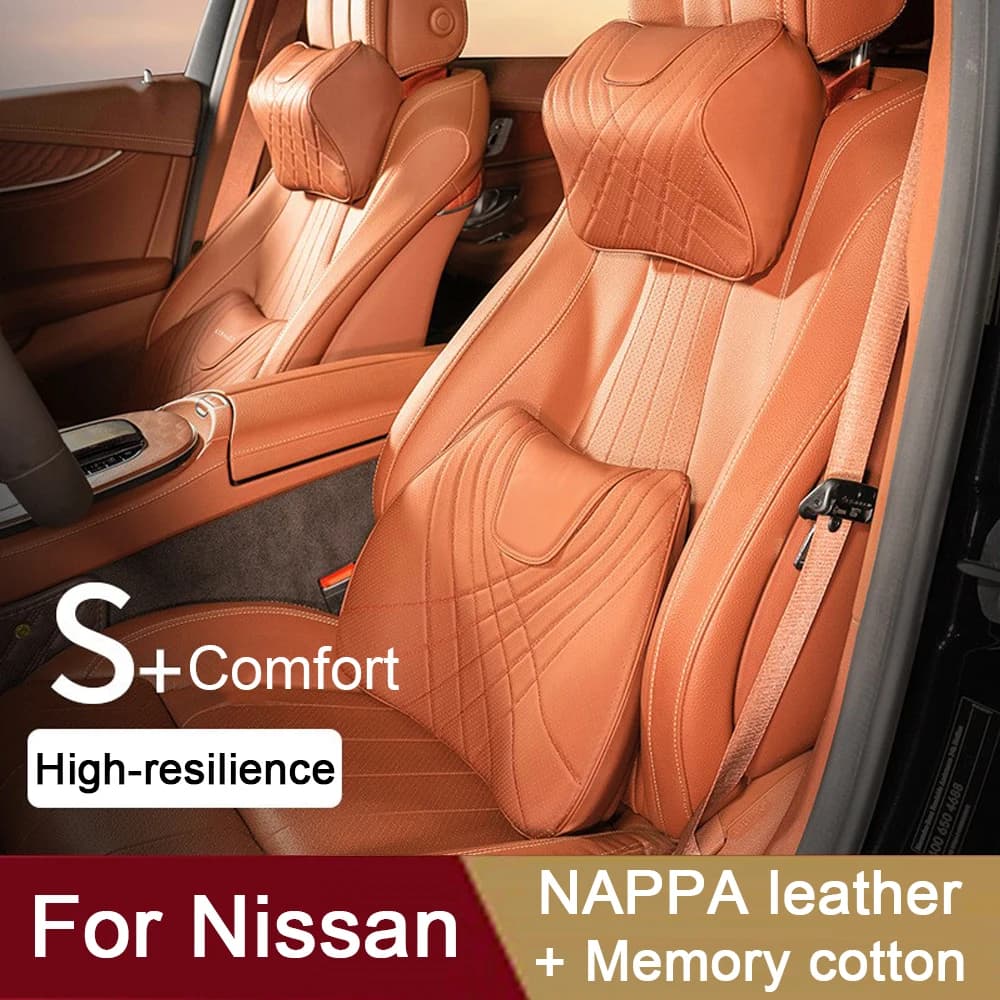 Car Neck Pillow Quality Leather Headrest Seat Support Waist Pillow For Nissan Qashqai J10 X-Trail Juke Leaf Micra Note Patrol