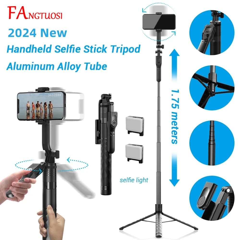 FANGTUOSI 1750mm Wireless Selfie Stick Foldable monopoly with LED light for smartphones Balance constants live