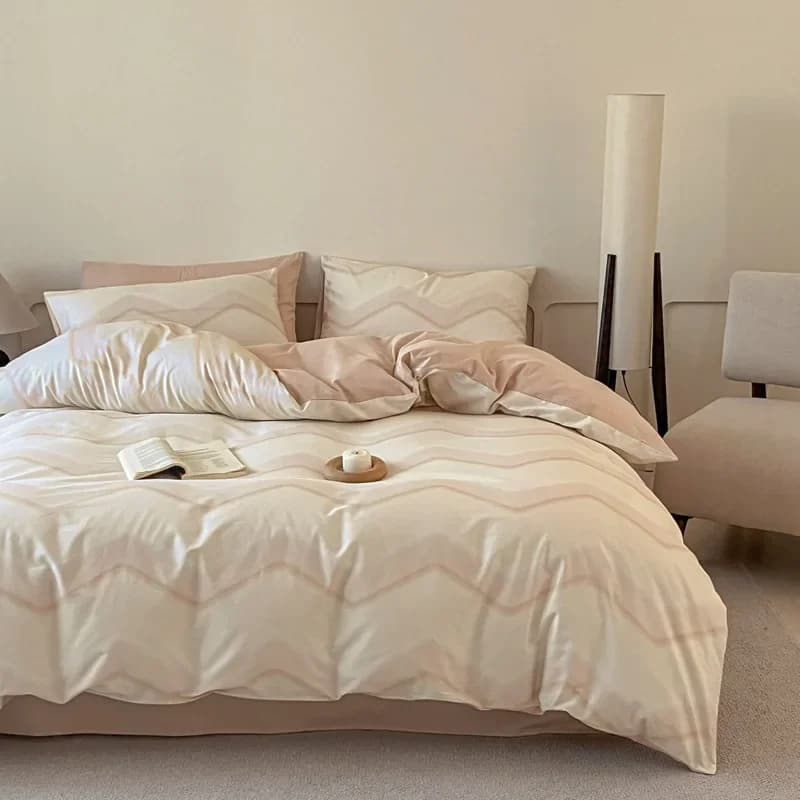 Set di biancheria da letto stile lenzuolo con angoli stampati con motivo geometrico alla moda Set di biancheria da letto in cotone morbido e delicato sulla pelle Set comfort per letto king size