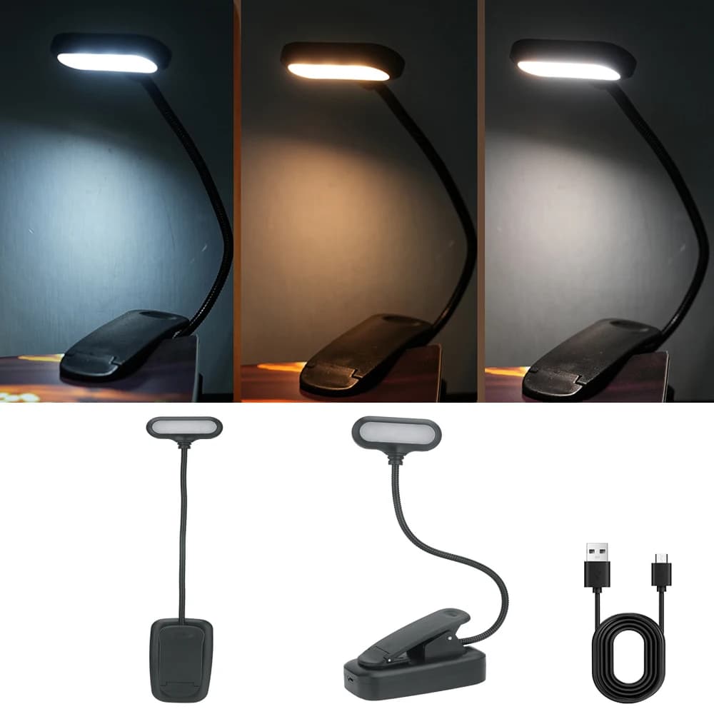 Lampada da lettura ricaricabile per luce da libro 6 LED Luce diurna bianca calda fredda con magnete Lampada da lettura notturna flessibile portatile facile da clip