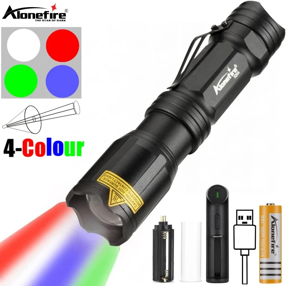 Zoom 4 colori luce LED torcia bianca/rosso/verde/blu illuminazione esterna pesca campeggio caccia fotografia Selfie escursionismo torcia