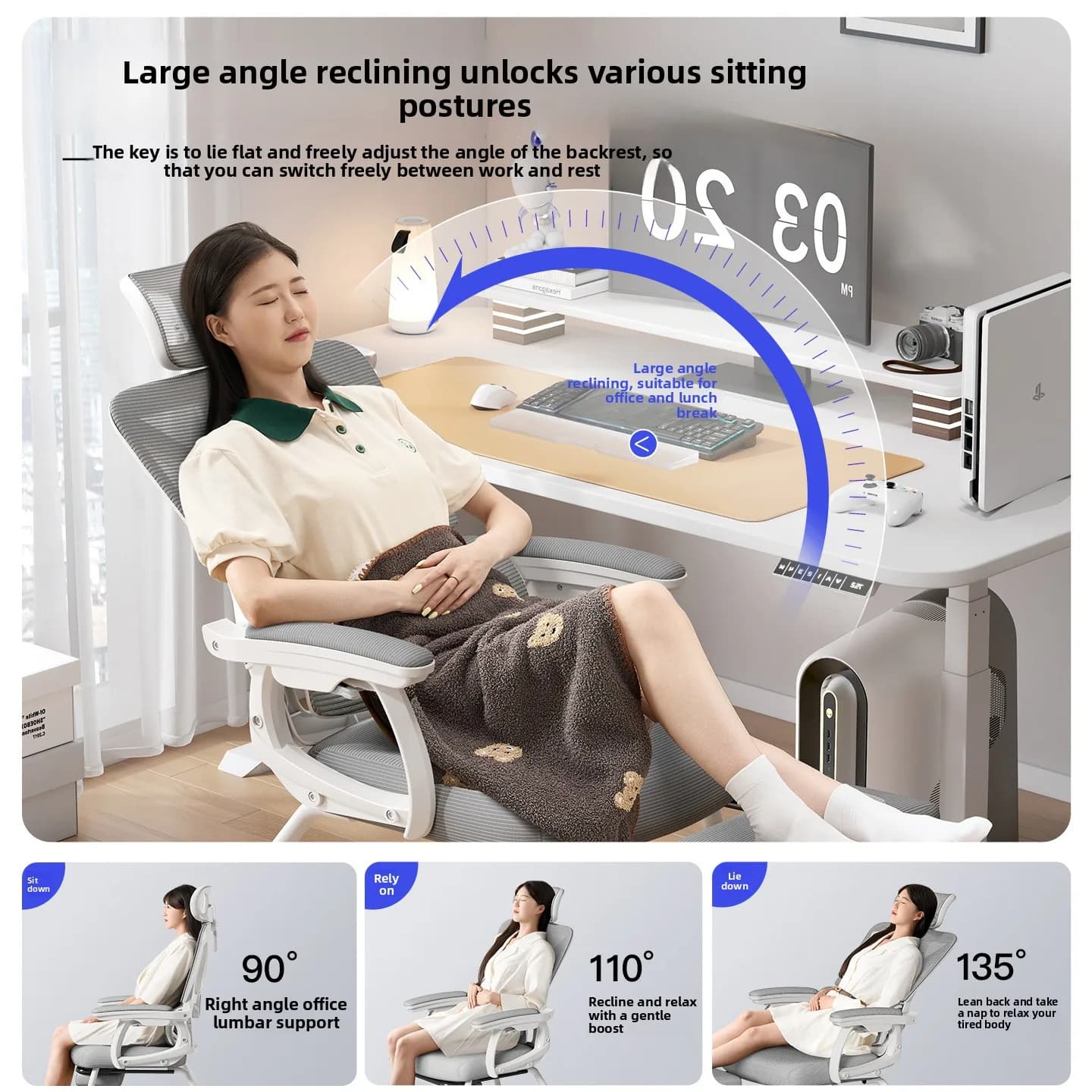 Sedia Ergonomica Multifunzionale e Resistente con Supporto per Piedi, Reclinabile, per Computer, Ufficio, Studio, Personale e Gaming