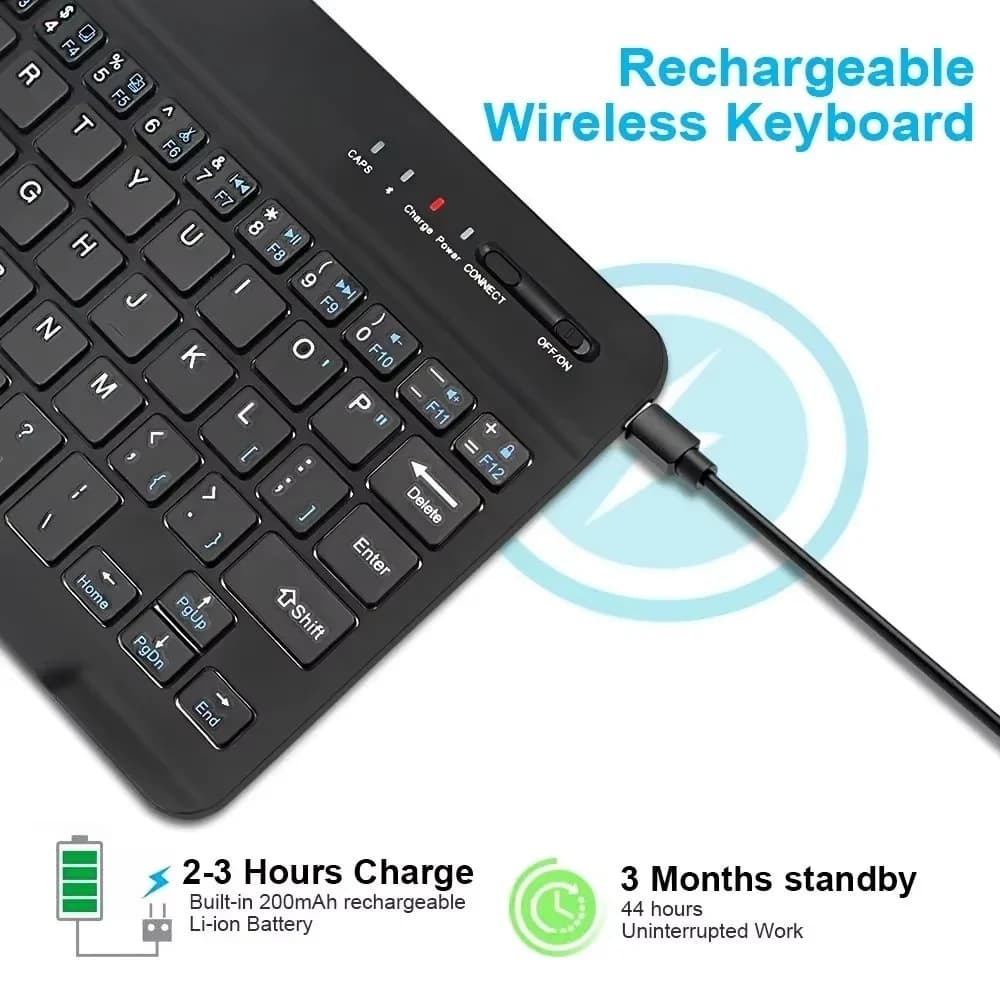 7/10 inch wireless Bluetooth wireless keyboard up to 10 m rechargeable wireless radius for Android mobile phone tablets Windows IOS
