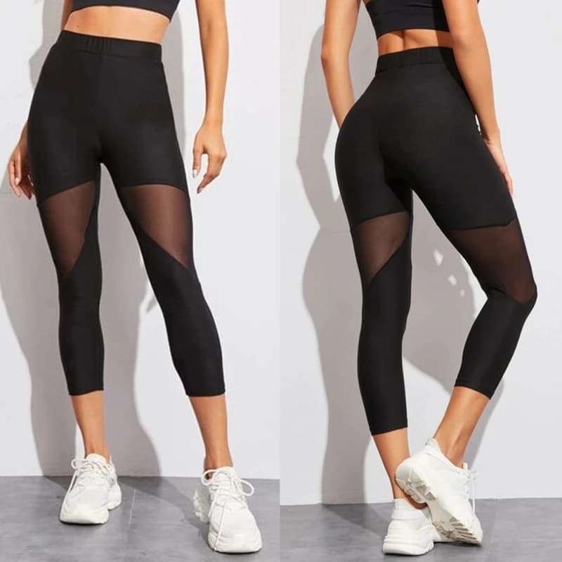 Leggings da Donna 2025 con Design Gotico e Inserti in Rete, Pantaloni Sportivi Neri Taglie Forti, Nuovi Leggings Fitness