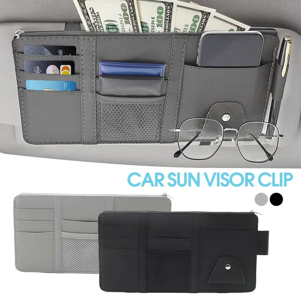 Car Sun Visor Organizer Storage Travel Document Holder With Multi-Pocket PU Leather Cards Receipts Pouch With Zip Wholesales