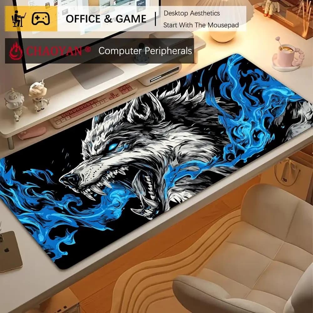 Tappetino per mouse da gioco The Angry Gray Wolf, tappetino da scrivania antiscivolo, resistente, tappetino per mouse da ufficio, tappetini da gioco con bordo cucito, stampa HD
