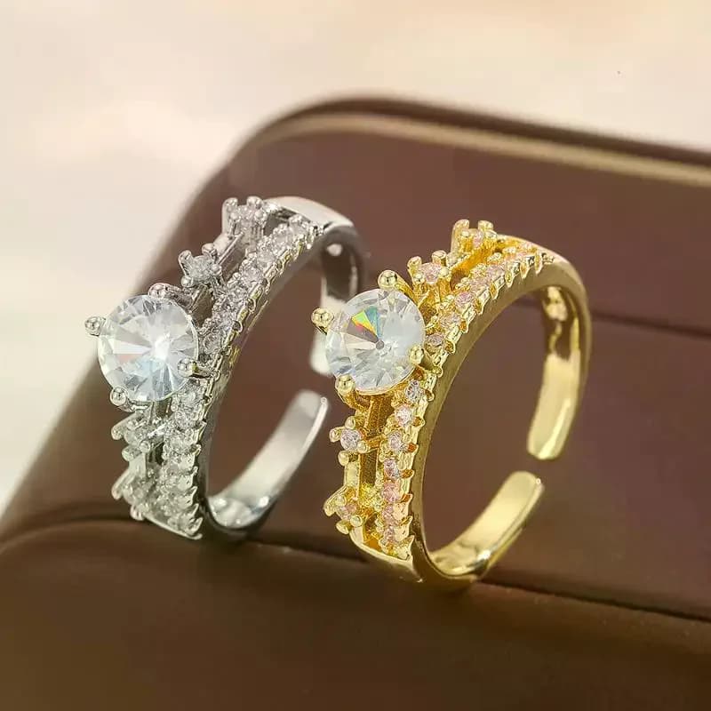 Anello Aperto a Doppio Strato con Cristalli a Forma di Farfalla e Coda di Sirena, Regolabile e Impilabile, Gioiello di Moda per Donne