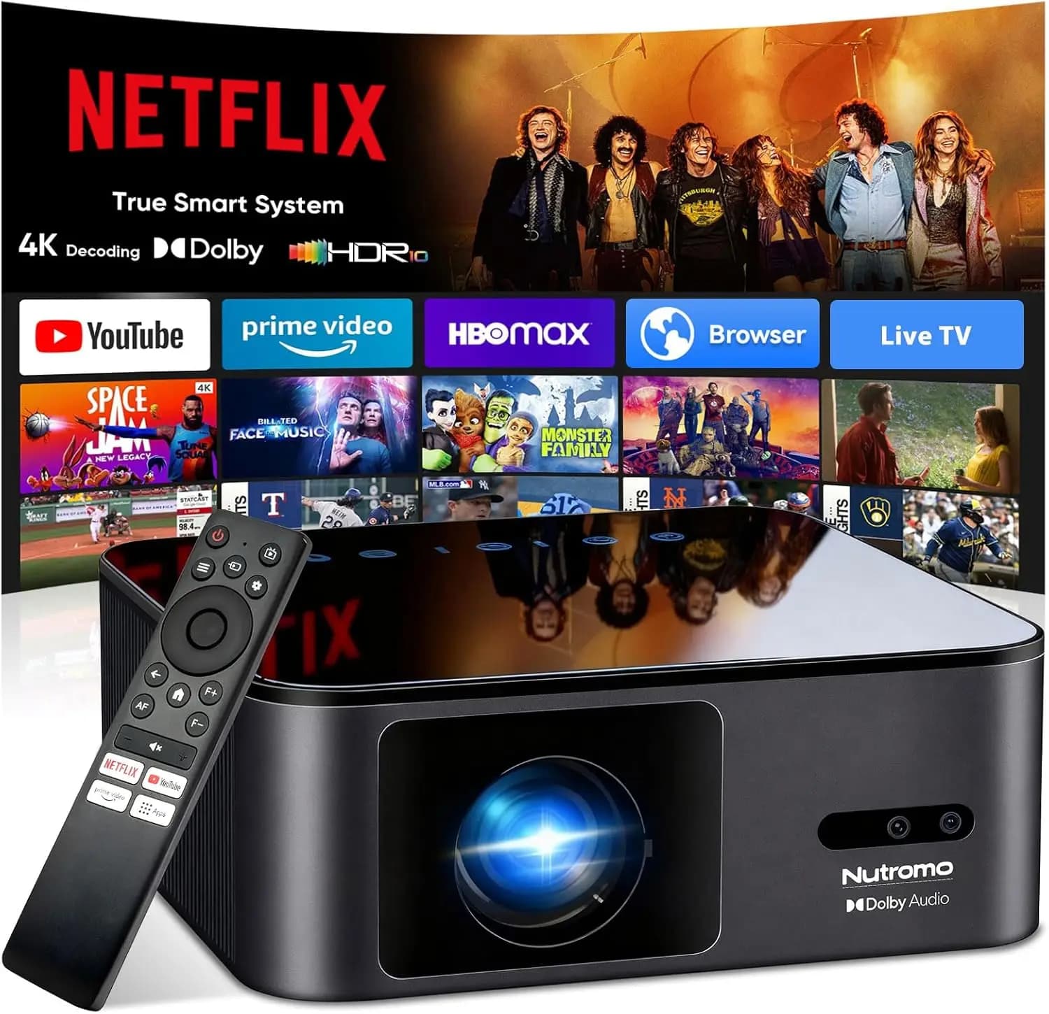 Proiettore Smart 4K con WiFi e Bluetooth, 2000 ANSI Lumen, Auto Focus, Audio Dolby, App Integrate e Schermo Gratuito