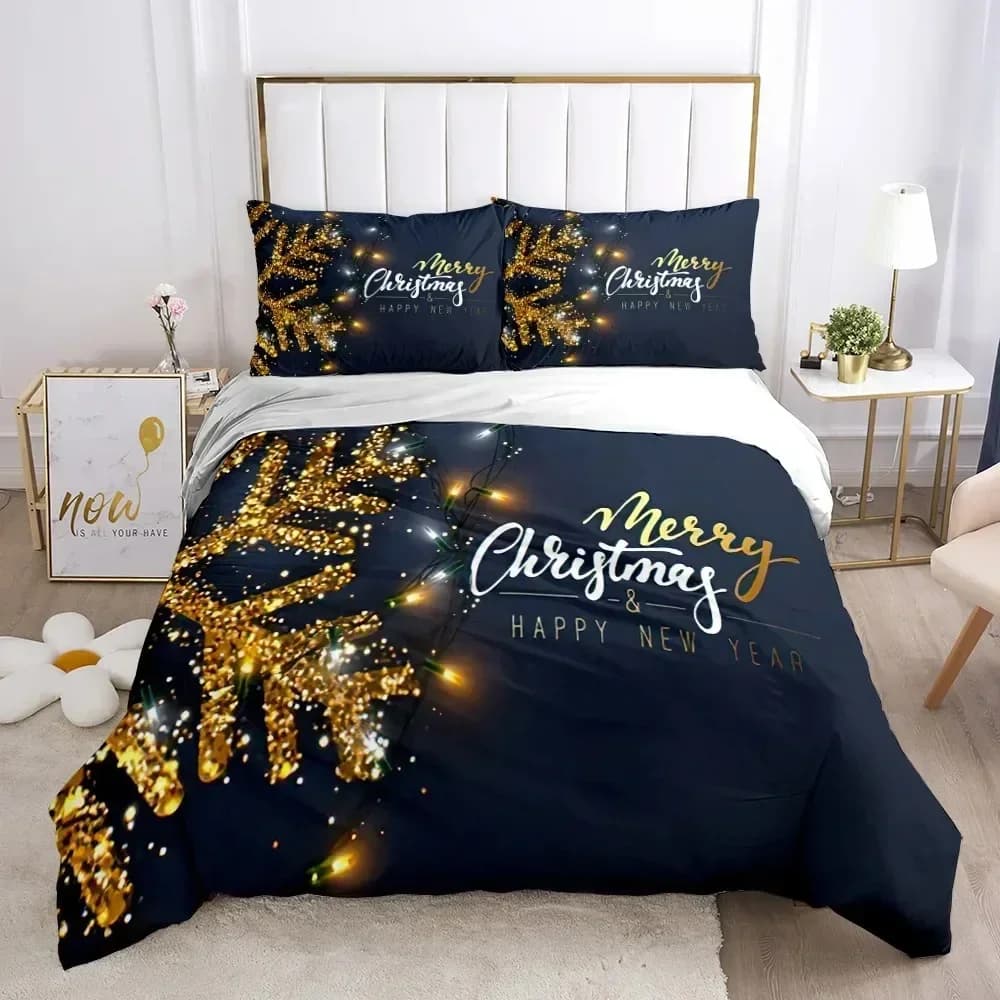 Set di Biancheria da Letto Natalizio e di Capodanno con Stampa Babbo Natale, Copripiumino, Lenzuolo e Federe per Letto Singolo, Matrimoniale, Queen e King Size
