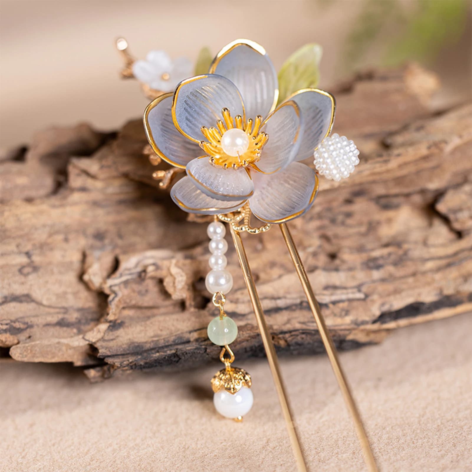 Squisito fiore forcina fatta a mano inchiostro orchidea loto nappa bastone per capelli per le donne eleganti accessori per capelli Hanfu in stile cinese