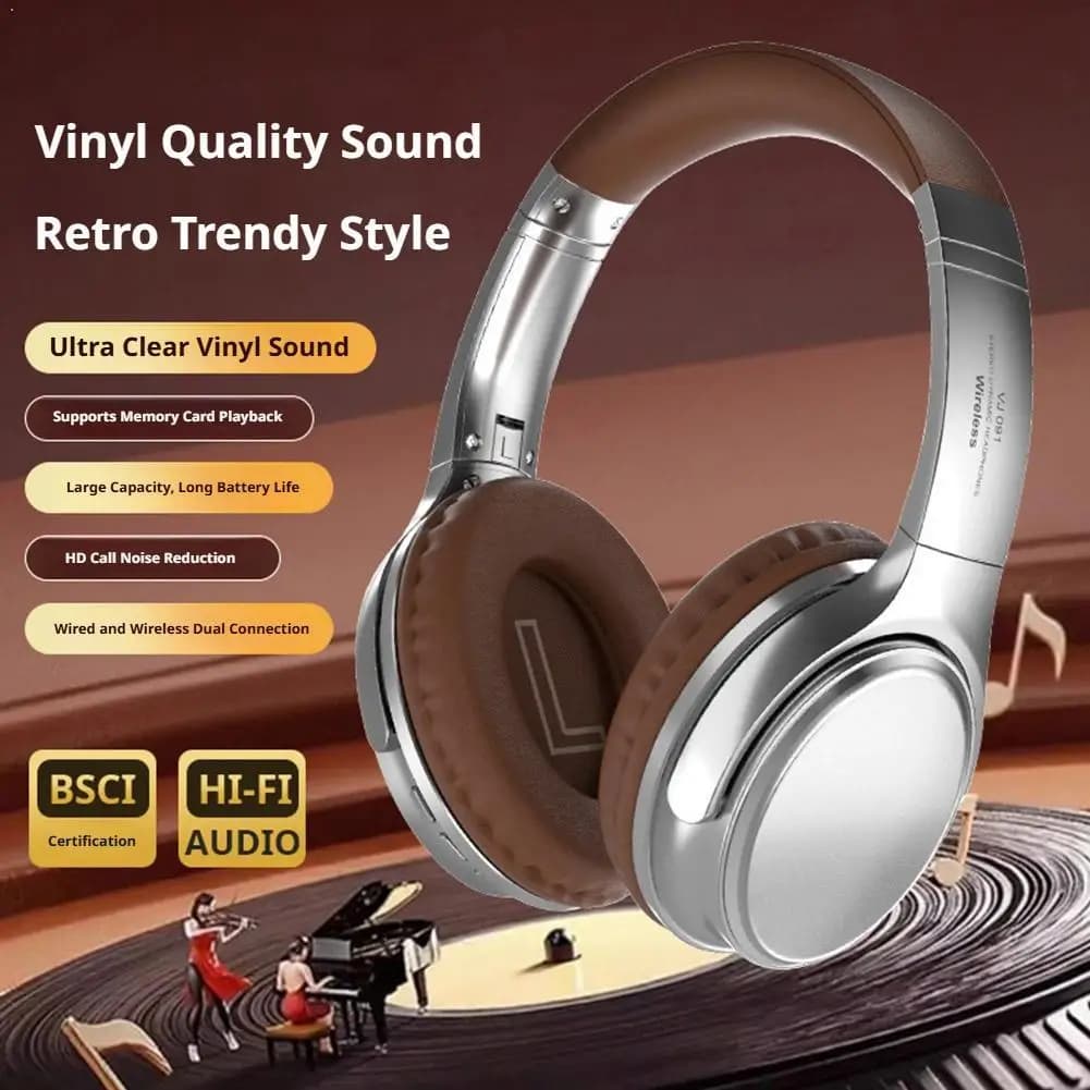 Vintage Y2K Wireless Bluetooth Headphones Over-Ear Foldable Stereo Music Headset Soft Earpads Retro Fashion Earphones for Phone