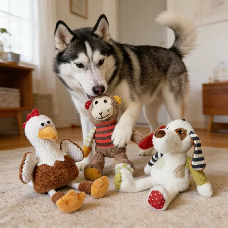 Giocattoli per Cani Indistruttibili a Forma di Animali Cartoon, con Squeaker, Giocattoli da Masticare Sicuri per Cuccioli, Giocattolo in Corda Resistente per Cani