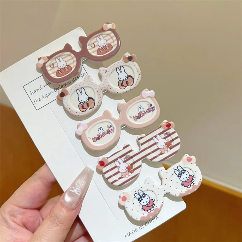 Cute Glasses Shape Miffy Rabbit Hair Clips Bangs Barrettes Sweet Broken Hair Duckbill Clips Lovely Hair Accessories for Girls