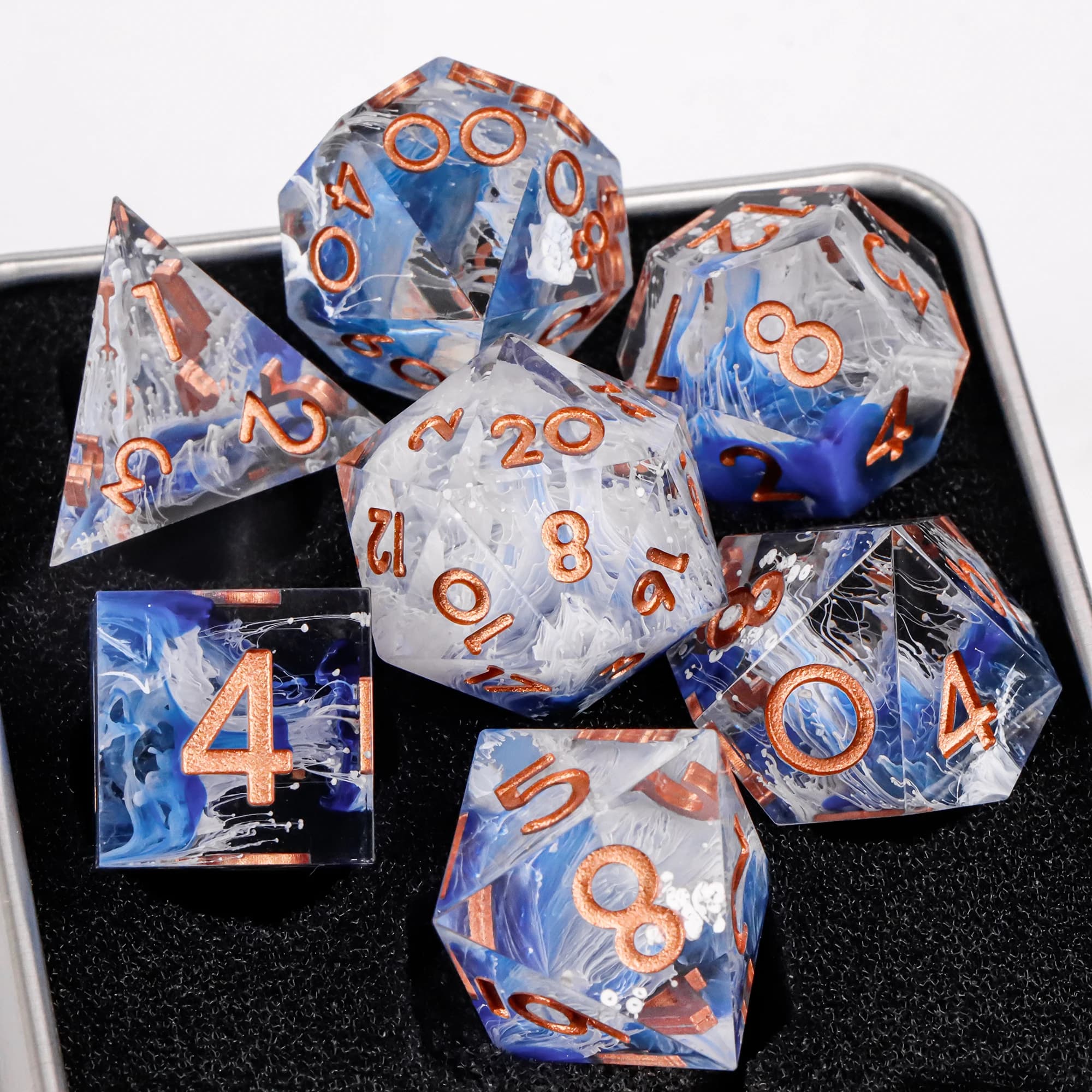 Dadi in resina Dadi poliedrici con bordo affilato 7 pezzi Dadi per Dungeons and Dragons Set di dadi in resina fatti a mano D&D RPG MTG Giochi da tavolo