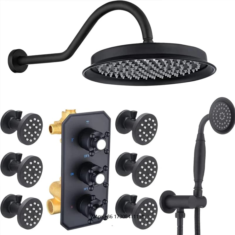 Hot and cold water mixer for bathroom, brass shower faucets set, shower system with cascading mixer