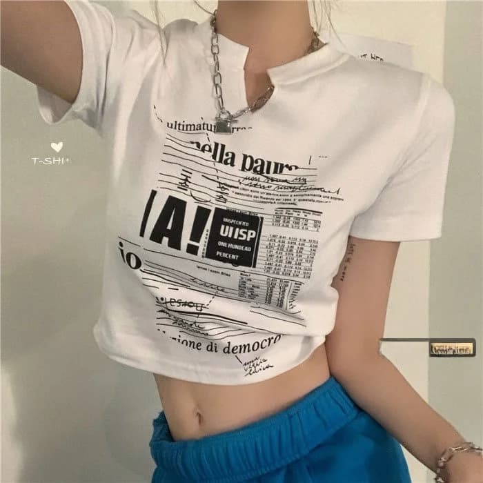 White V-Neck Short Sleeve T-Shirt Women's Design Summer New Style Length Sexy Belly Button Exposure Korean Style Commute