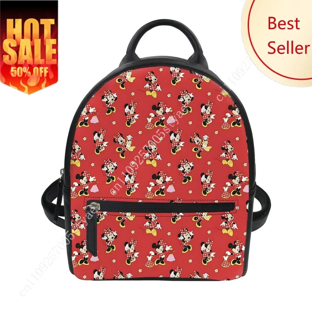 Zaino Minnie Mouse Disney in Pelle con Decorazioni Cartoon, Personalizzabile con Foto, Logo, Testo, Regali Personalizzati per Feste e Vacanze