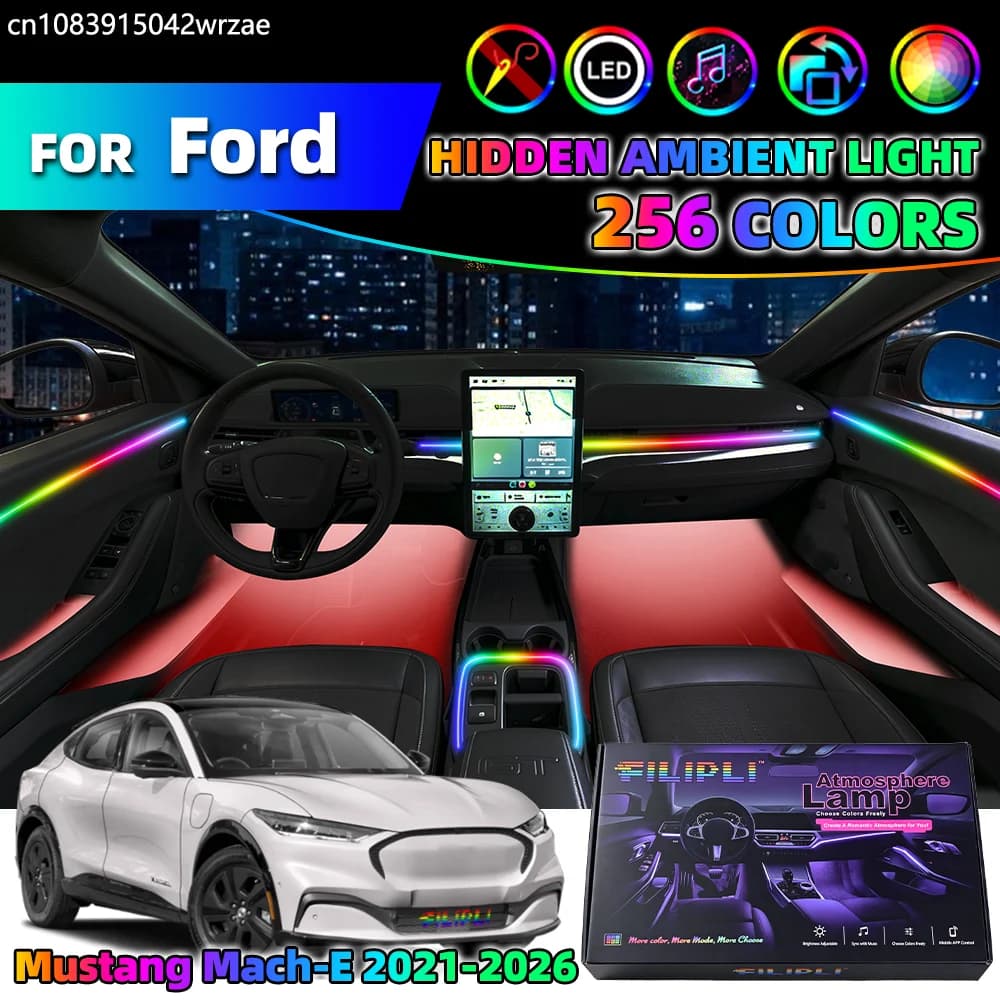 Kit Luci Ambientali per Interni Auto 18 in 1 per Ford Mustang Mach-E 2021-2026, Strisce Luminose con Controllo App, LED Automatici