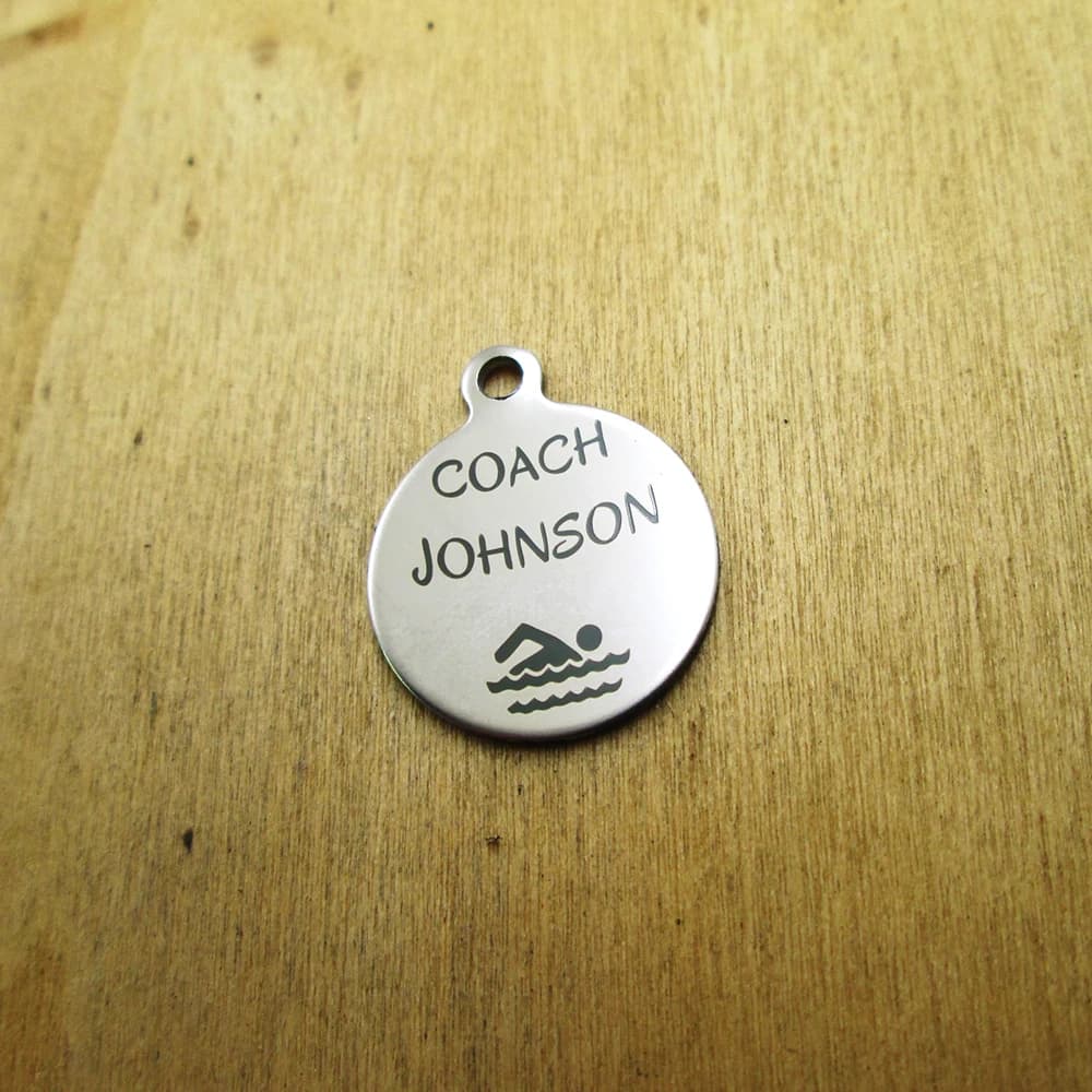 20 pieces-- c oach Johnson stainless steel pendants Laser engraved DIY pendants
