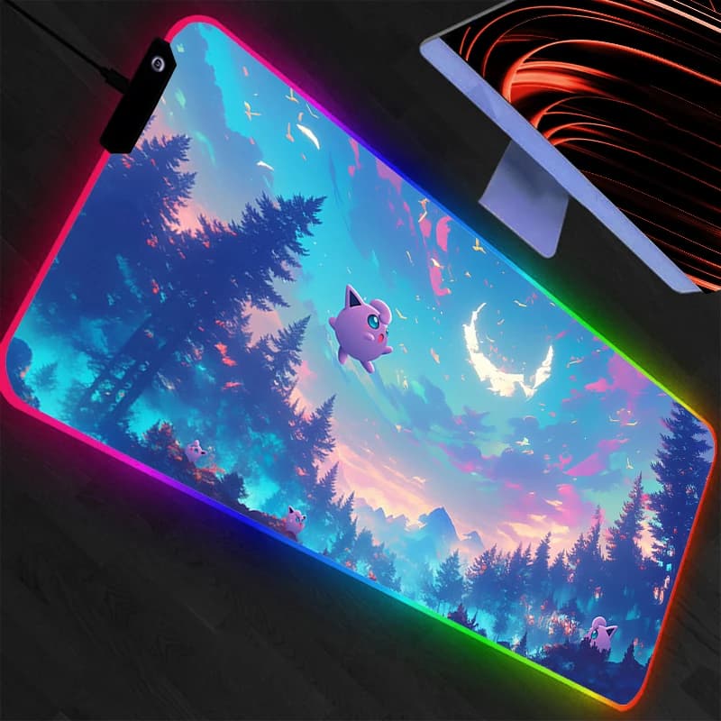 Tappetino per Mouse RGB XXL con Retroilluminazione, Tappetino da Scrivania LED per Tastiera PC, Accessori per Gaming Pokemon Pikachu