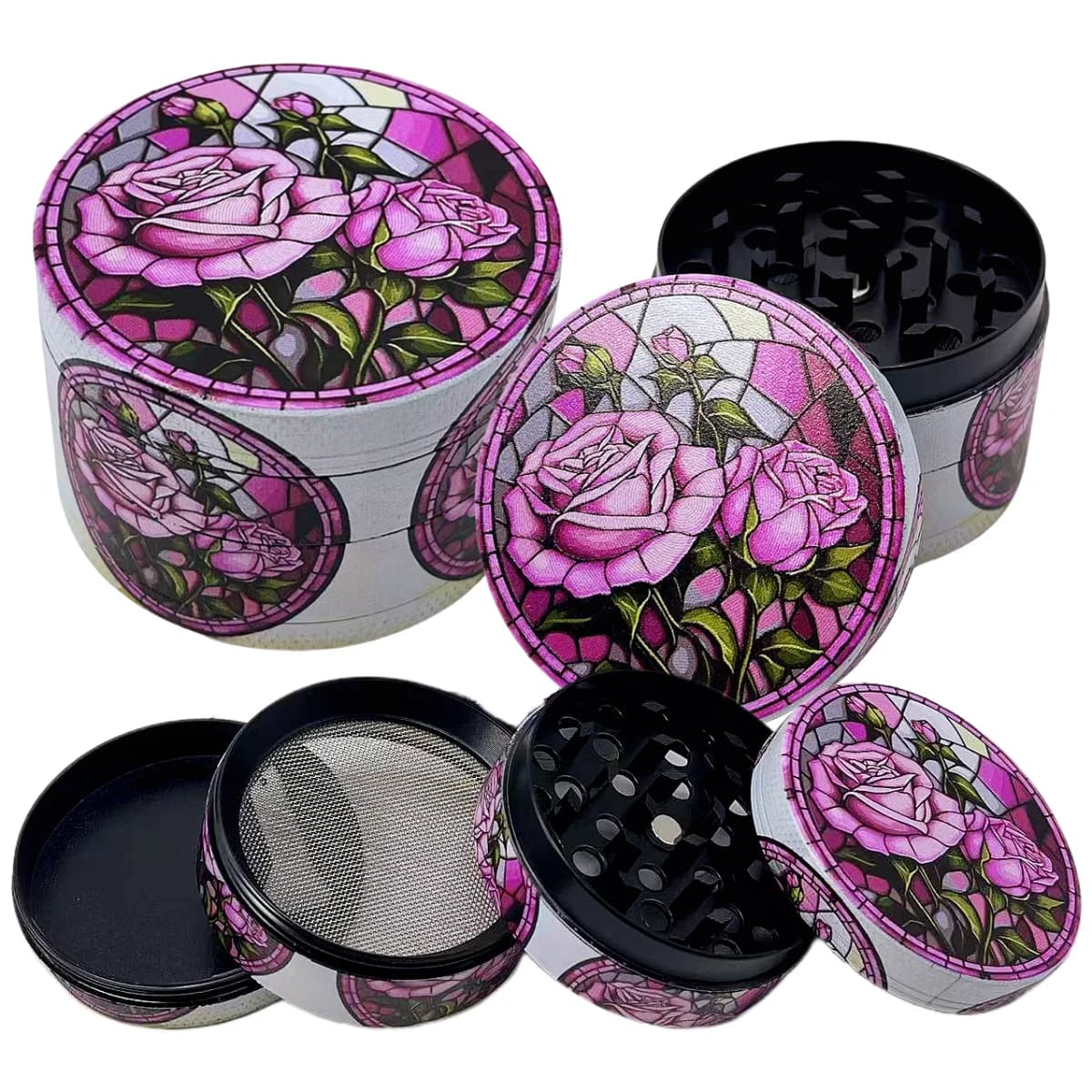 Grinder per Erbe Aromatiche in Metallo da 50mm, 4 Strati, Macina Spezie Manuale, Macina Sale, Mortaio per Tabacco Grezzo, Strumento per Fumatori di Sigari
