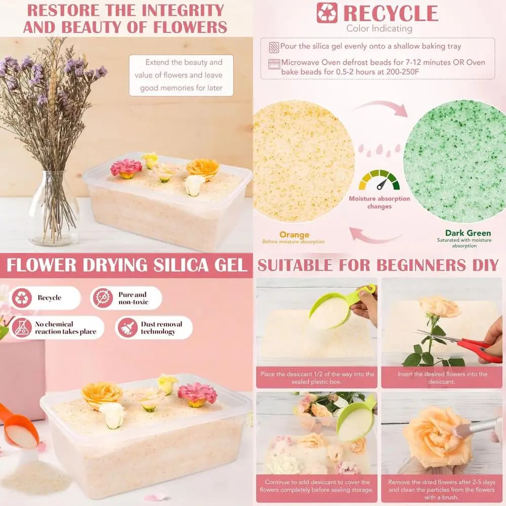 Kit Deumidificatore in Gel di Silice da 10 lb che Cambia Colore con Desiccante, Spazzola, Guanti e Scatola di Plastica