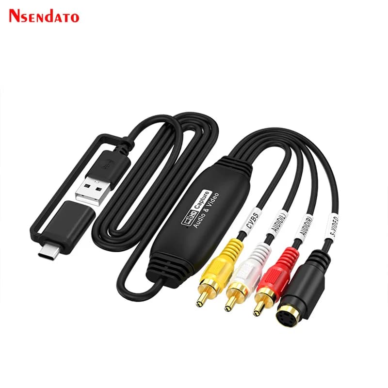RCA AV to USB C Video Audio Capture Card Adapter AV Video S Video to USB Type C Video Capture Recorder for DVD Camera VHS Player