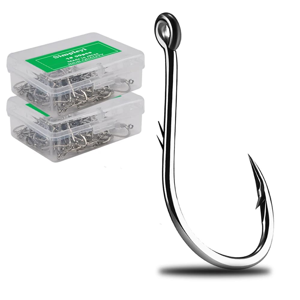 50 pcs/barbed steel box with high carbon content seaworm fishing hook single circle hanger set fly fishing accessories fishing gear