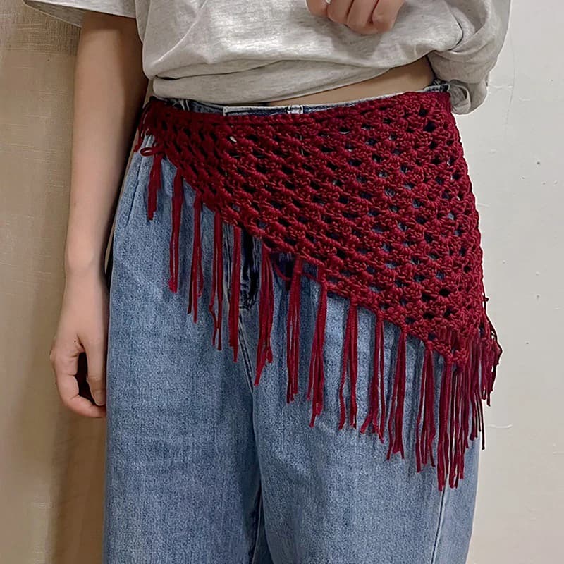 Adjustable Y2K Triangular Scarf with Frange Drills, Spring Accessories to Wrap in Life and Female Clamps