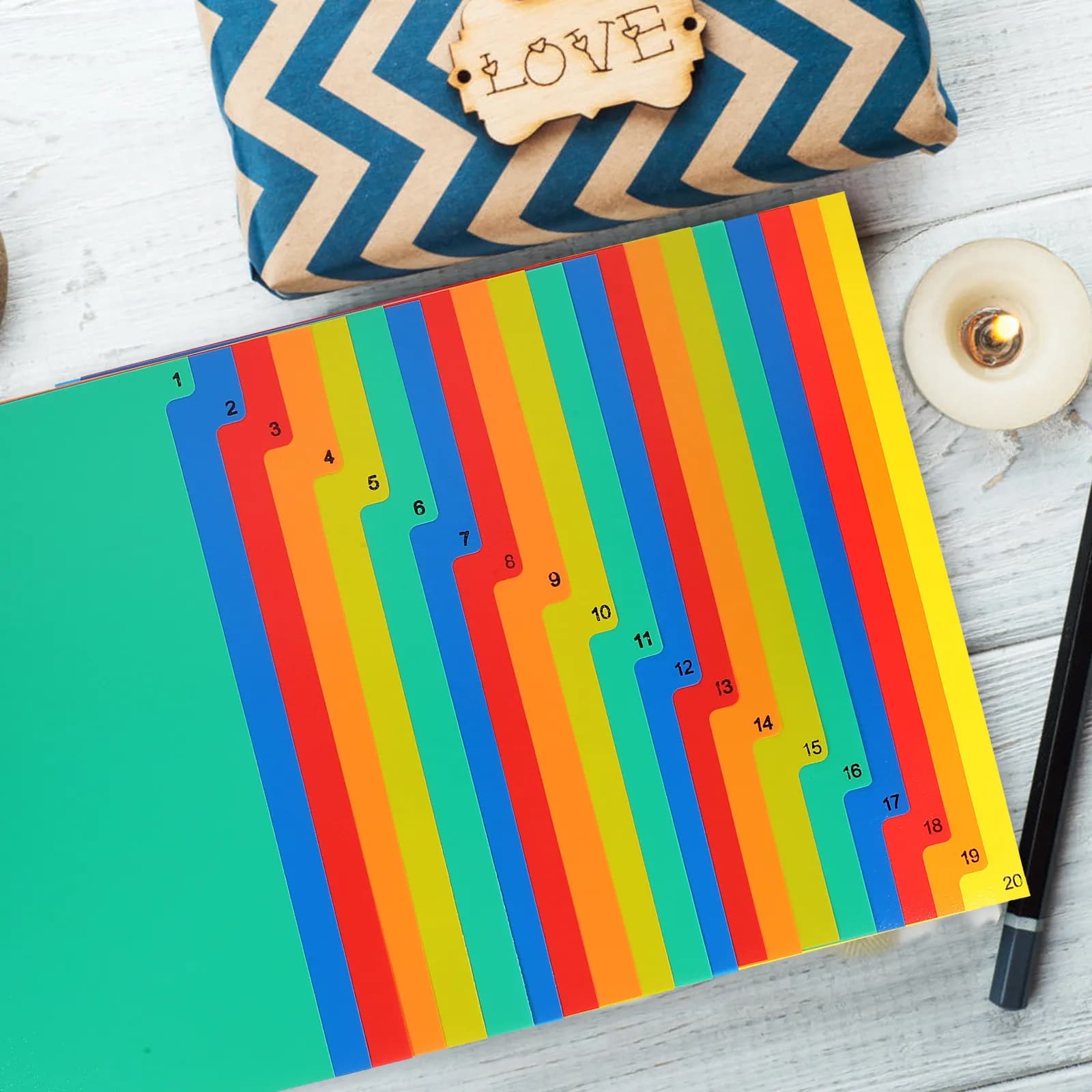 20 divisori in plastica PP con etichette scrivibili per quaderni a fogli mobili, agende, archivio, organizzazione, scuola, ufficio