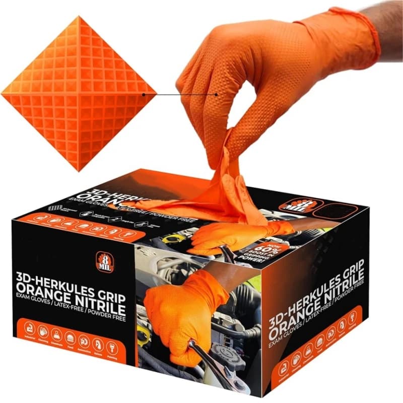 Guanti in nitrile arancione monouso 8Mil Guanti da lavoro protettivi di sicurezza con texture diamantata super duty Guanti industriali per meccanici automatici