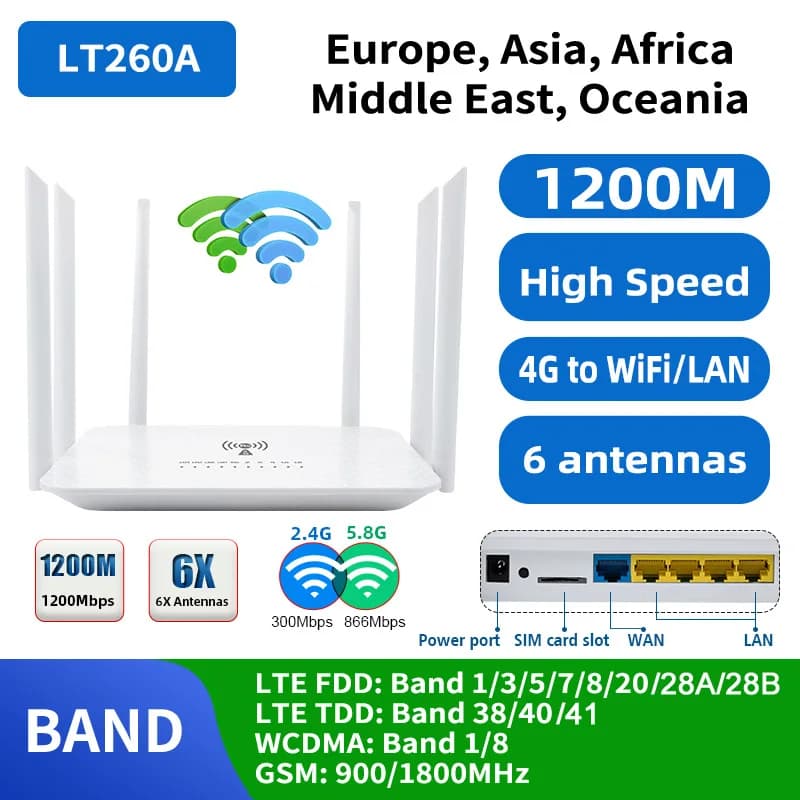 LT260A 4GWIFI Router Gigabit 2.4GHz 5GHz amplificatore di segnale Wifi ripetitore WiFi ad alto guadagno 6 antenne estensore di rete f