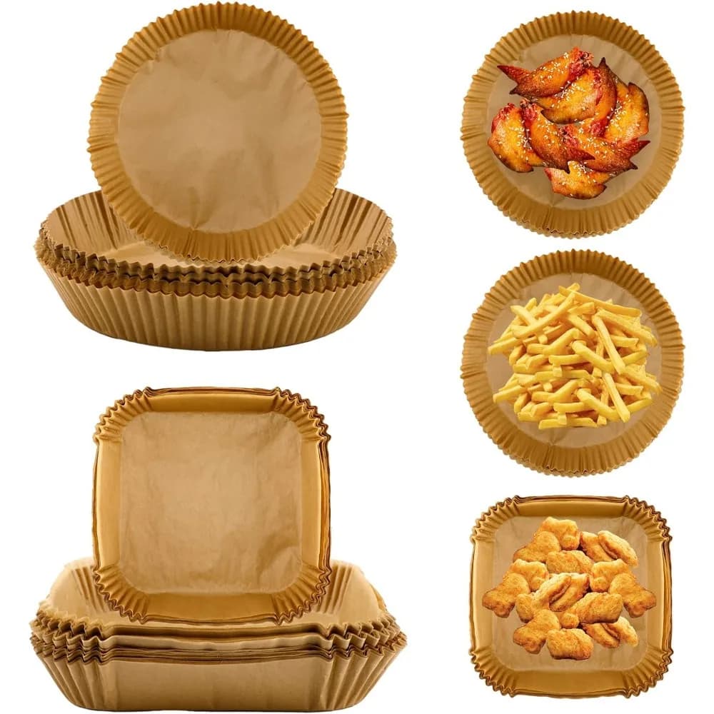 50/100 Pezzi Carta da Forno Monouso per Friggitrice ad Aria, Rotonda/Quadrata/Rettangolare, Antiaderente, Carta da Forno Speciale Rotonda, Accessori da Cucina