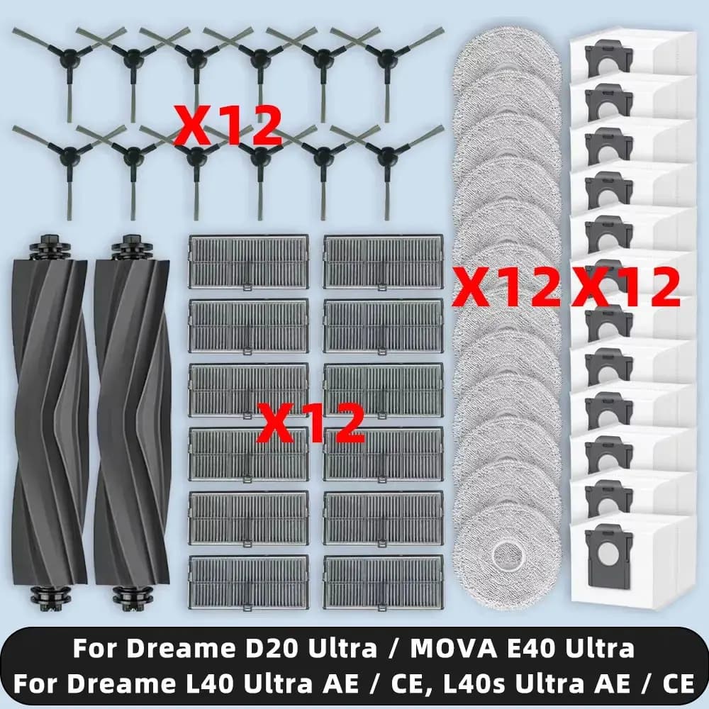Compatibile con ( Dreame L40 Ultra AE / CE, L40s Ultra AE / CE, D20 Ultra, MOVA E40 Ultra ) Pezzi di ricambio Accessori Spazzola laterale principale Filtro HEPA Mop Pad Sacchetto per la polvere