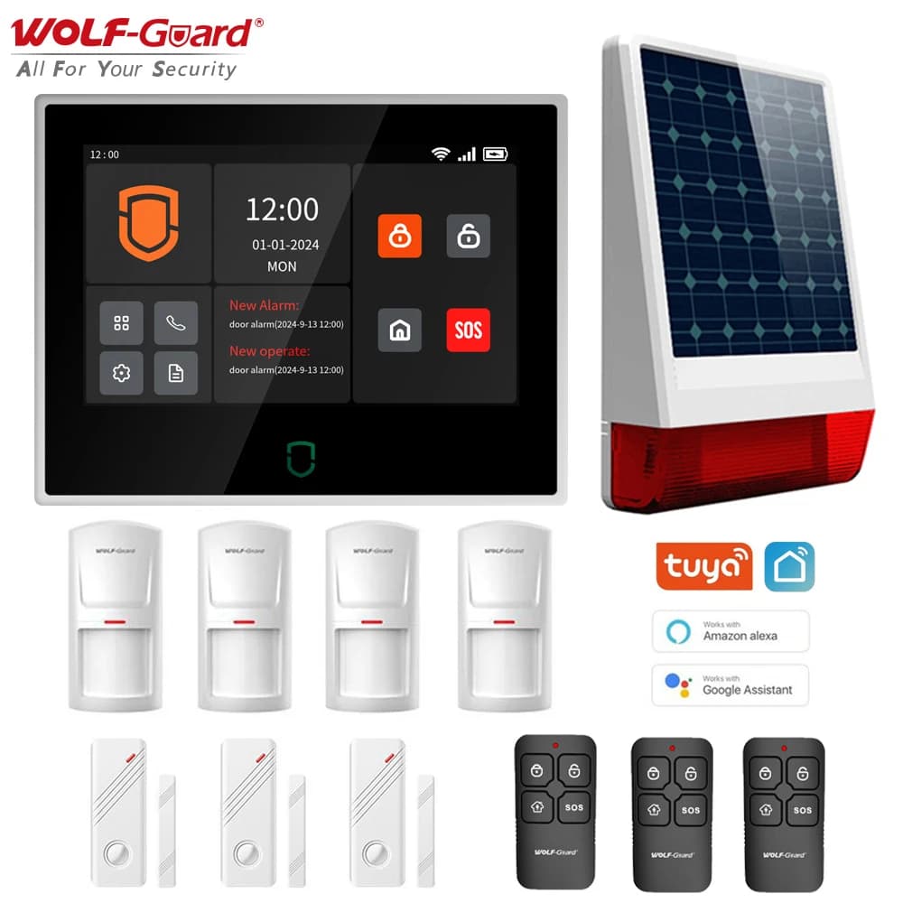 Wolf-Guard Touch Screen da 7 pollici WiFi 4G Tuya Smartlife Sistema di allarme domestico Kit di protezione di sicurezza wireless con sensori Sirena