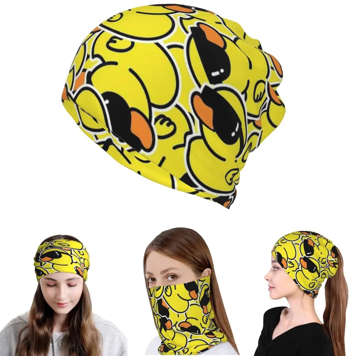 Rubber Duck With Sunglasses Pattern Bandana Neck Gaiter Magic Scarf Multi-use Headband Beanies Hat for Men Women Adult Washable