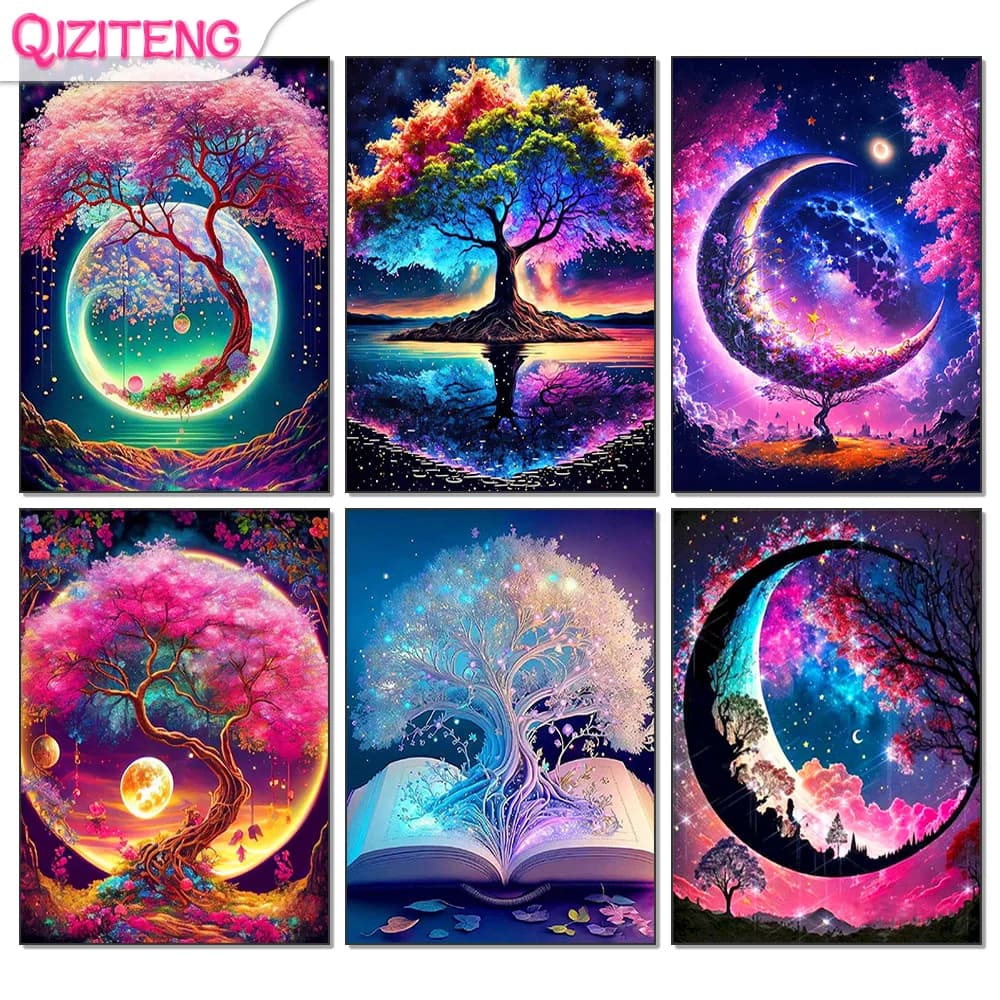Pittura diamante 5D fai da te fantasia luna albero paesaggio trapano completo strass mosaico ricamo prodotti fatti a mano decorazioni per la casa regalo