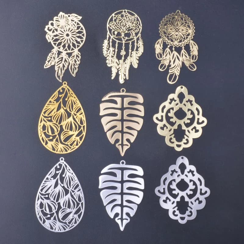 10pcs brass Filigree Leaf Flower Dream catcher charms Pendant DIY Jewerly Making Accesories