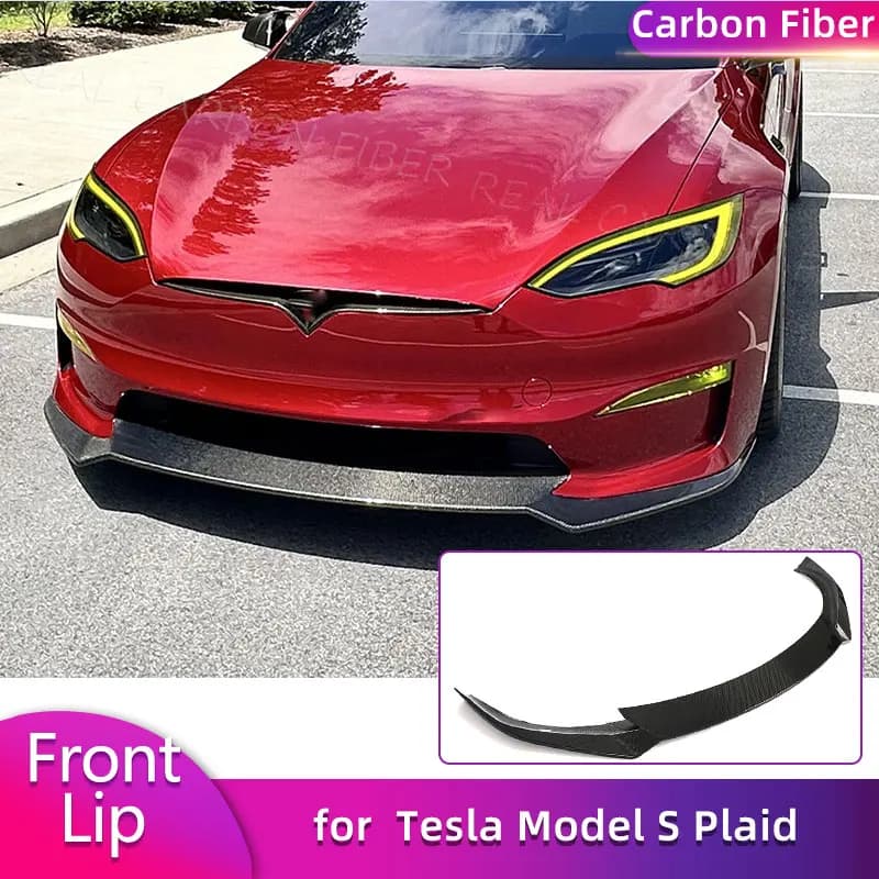 Spoiler Anteriore in Fibra di Carbonio per Tesla Model S Plaid Sedan 2021-2025, Kit Carrozzeria Auto Racing