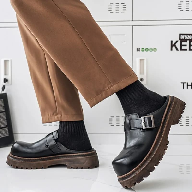 Men's Platform Slippers Trendy Quality Selection Thick Sole Leather Casual Shoes Men's Casual Outdoor Slippers Zapatillas Hombre