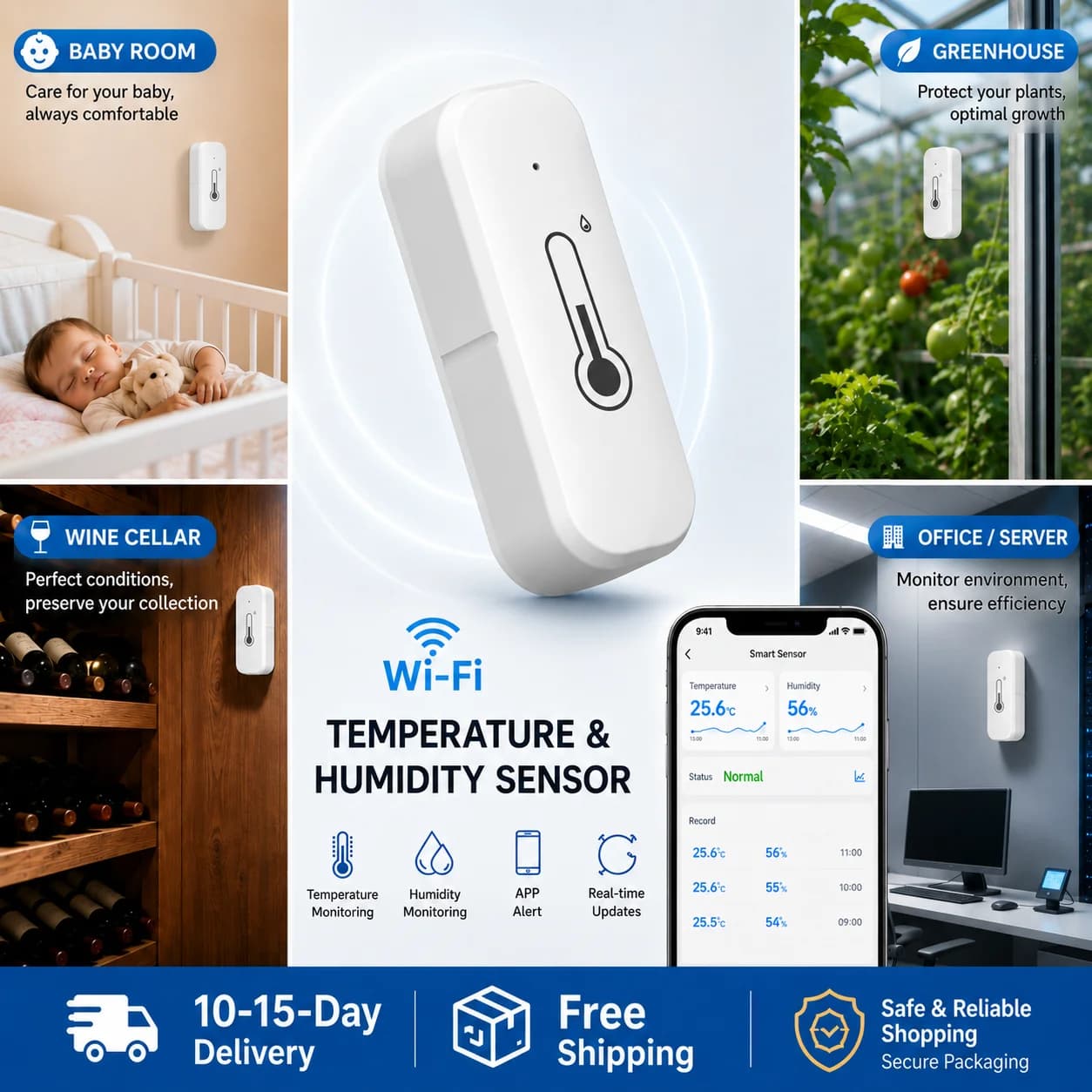 Tuya Temperature and Humidity Sensor with Wi-Fi Connectivity: Accurately Monitors Indoor Temperature and Supports Voice Control