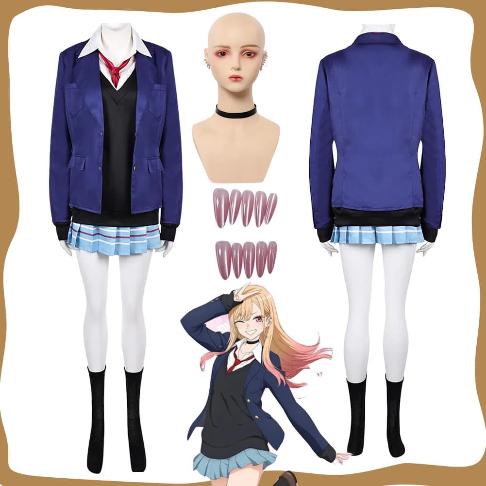 Anime Dress-Up Kitagawa Marin Costume Cosplay Donna Ragazza Uniforme Gonna Unghie Orecchini Collana Vestito da festa di carnevale di Halloween