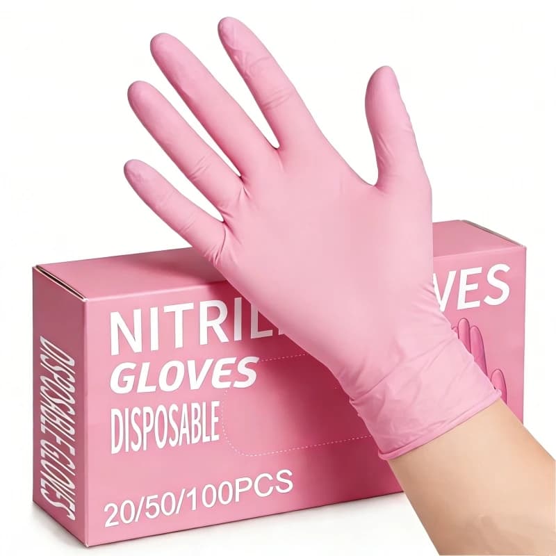 20/100 Pezzi Guanti in Nitrile Rosa Monouso 3.5mil Senza Lattice per Pulizie, Cucina, Estetista, Salone Unghie, Giardinaggio
