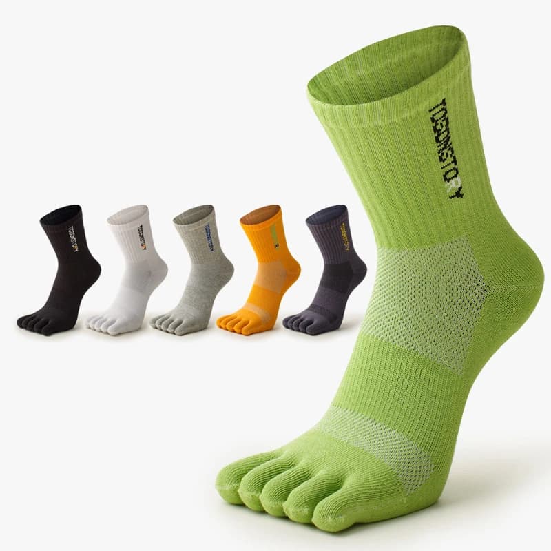 1 paio di calzini sportivi da uomo ad asciugatura rapida, assorbenti del sudore, con controllo degli odori, tessuto confortevole per esterni a cinque dita