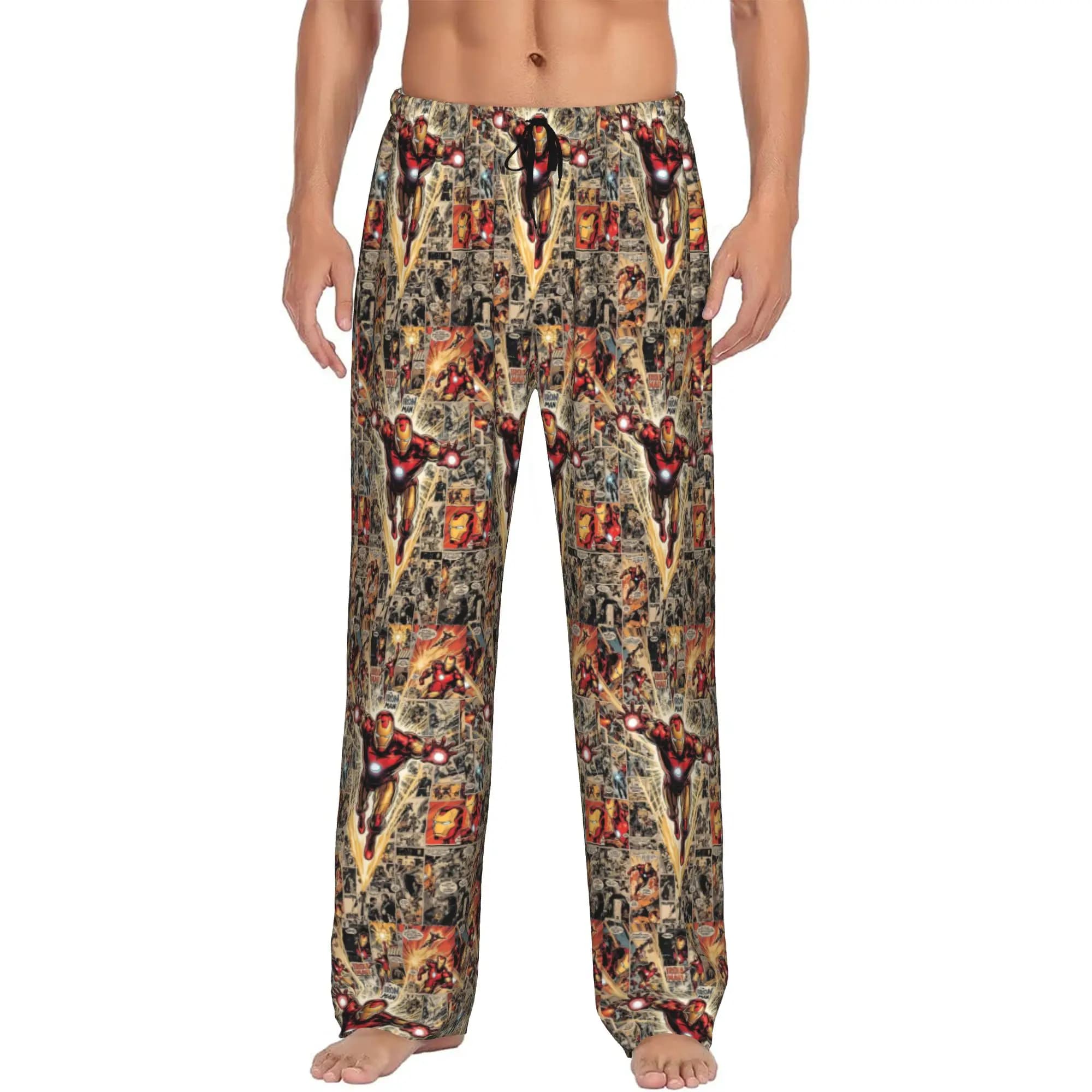 Pantaloni Pigiama Personalizzati in Ferro con Motivo Anime per Uomo, con Elastico in Vita e Tasche