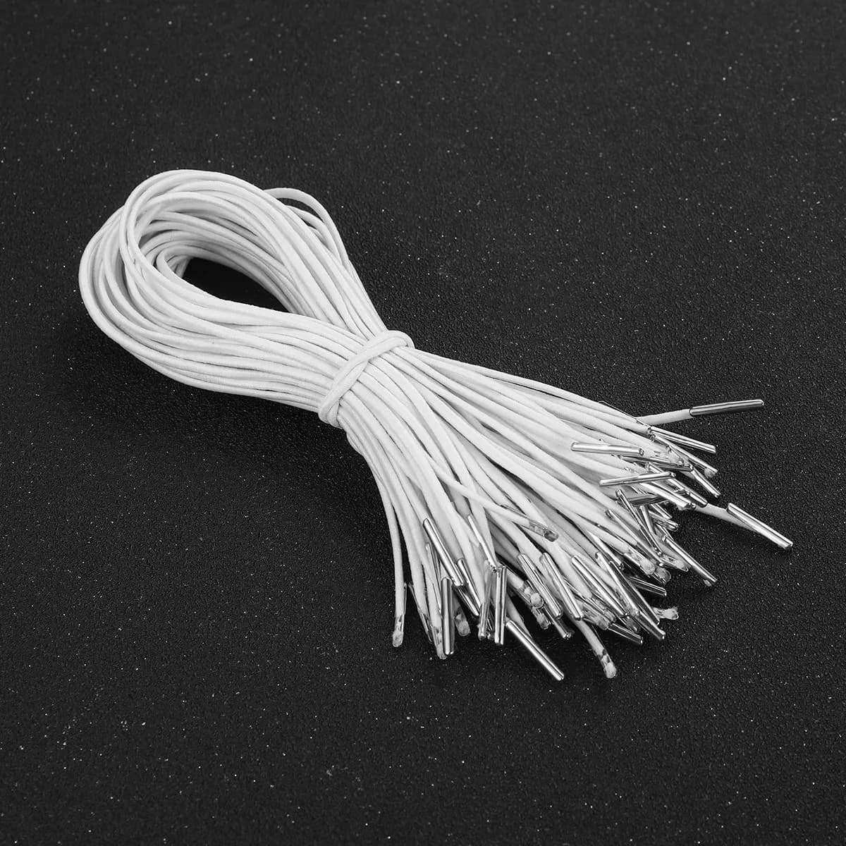 50 Pezzi di Corde Elastiche con Punte Metalliche per Cinghie di Maschere, Corde Rotonde Elastiche con Punte Metalliche Lisce per Artigianato, Rilegatura Libri, Appendere Distintivi