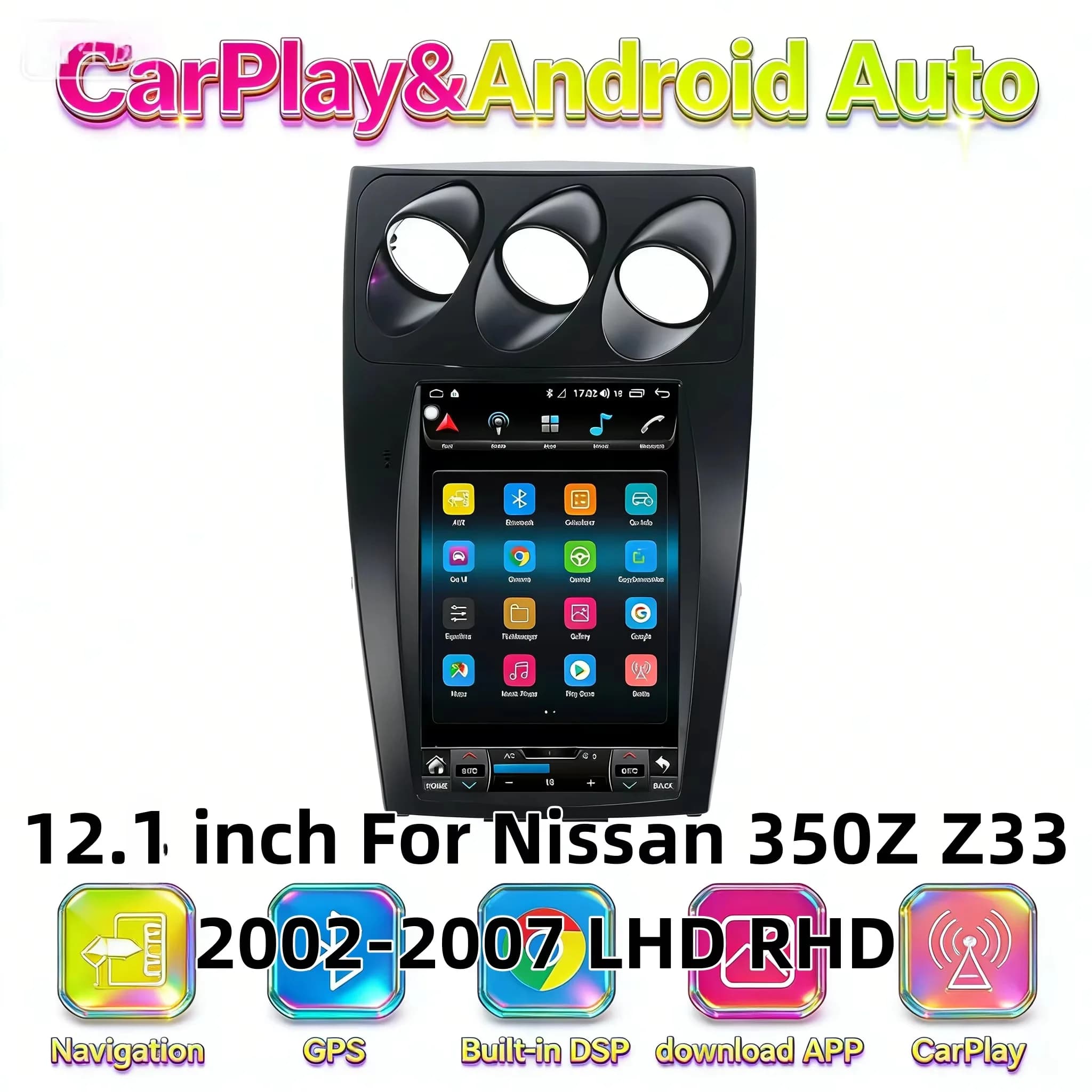 Autoradio Android 13.0 da 12,1 Pollici per Nissan 350Z Z33 2002-2007 con CarPlay Wireless, GPS, Navigazione, Lettore Multimediale e Radio