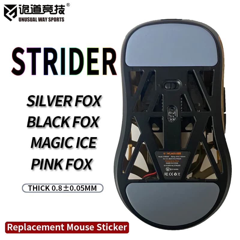InsolitoWaySports Mouse Pattini Piedi WLmouse Strider Xingzhe Superficie ribaltabile PTFE Anti collasso Magic Ice Black Silver Fox