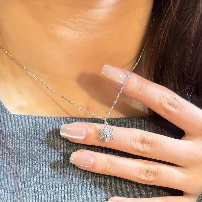 silver 925 sparkling little snowflake necklace for women Shiny simple hexagonal small collar chain exquisite for daily jewelry